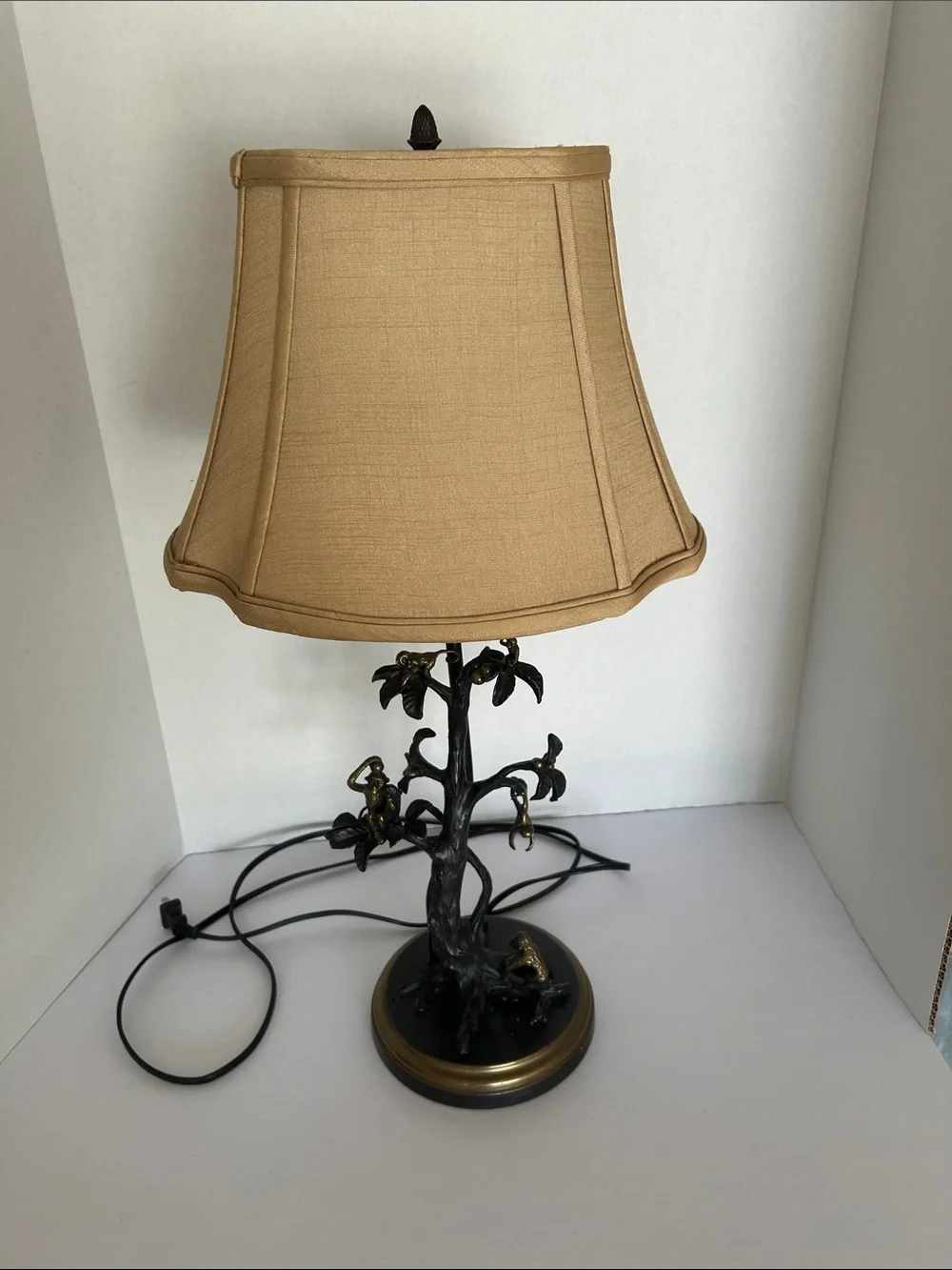 Bronze Monkey Table Lamp with Tan Shade